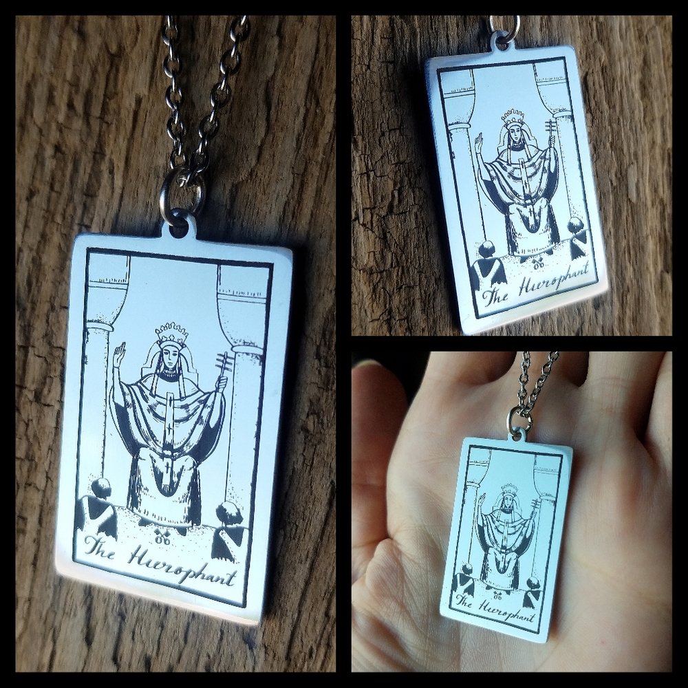 🖤 The Hierophant- Stainless Tarot Card Necklace